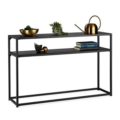 Afbeelding van Relaxdays sidetable 2 etages wandtafel 70 x 110 30 cm hoge bijzettafel staal zwart