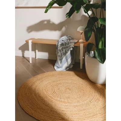 Afbeelding van benuta Jutta natuurlijk jute tapijt rond 90 cm woonkamer handgeweven design geschikt voor vloerverwarming