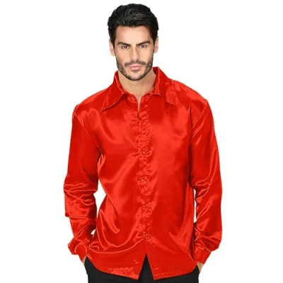 Afbeelding van Satijn &quot;Red 70s Disco SHIRT&quot; (M)