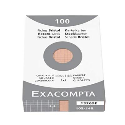 Afbeelding van Exacompta 13269B hersluitbare etui met 100 kaarten, geruit, 5 x 5, zonder gaten, 105 148 mm, oranje