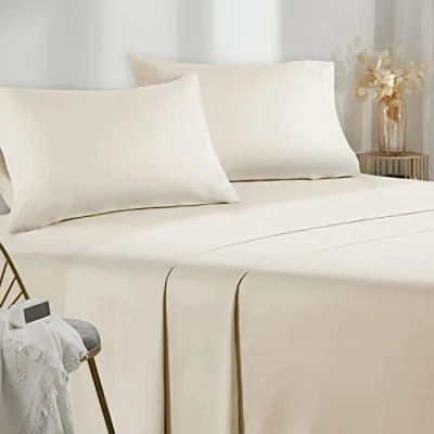 Afbeelding van Poligino Beddengoed, 90 x 190 200 cm, 3 delig, microvezel, hoeslaken bedlaken voor eenpersoonsbed, 160 280 1 kussensloop 50 80 beige