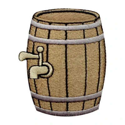 Afbeelding van Grappige patch in de vorm van een biervat, funky patch, geborduurde om op te strijken of naaien voor kleding enz. 7 x 6 cm