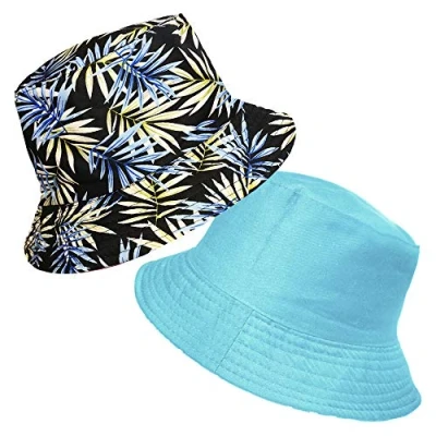 Afbeelding van TOSKATOK Unisex UPF 50+ tropische palmbladeren katoenen zonnehoed, BLAUW/BLAUW LTBLUE