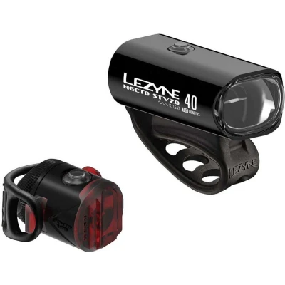 Afbeelding van Lezyne Hecto StVZO 40 Lux / Femto USB Pair Oplaadbare LED fietslampen 2 standen Achter 8 Lumen Voor 140 Accu tot 7 uur Waterdicht Aluminium Zwart