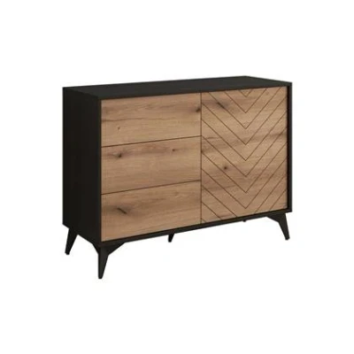 Afbeelding van Meubella Dressoir Dolores Eiken Zwart 104 cm met lades
