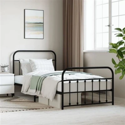 Afbeelding van Bedframe met hoofd en voeteneinde metaal zwart 107x203 cm