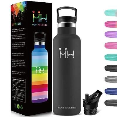 Afbeelding van HoneyHolly Dubbelwandige thermosfles, BPA vrij, met rietje, geschikt voor koolzuurhoudende dranken, 500 ml