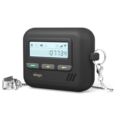 Afbeelding van elago Pager hoes compatibel met AirPods 4, 4e generatie, schokbestendig, volledige bescherming, voor dames en heren [zwart]