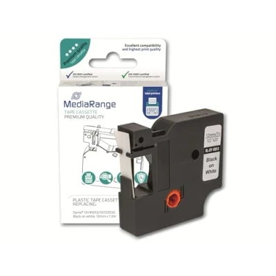 Afbeelding van MediaRange Kunststof tape cassette voor DYMO® D1/45013/S0720530 permanent klevend 12mm 7m zwart op wit gelamineerd