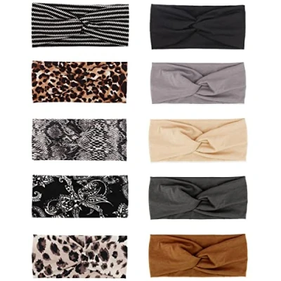 Image de DRESHOW 10 Pièces Bandeau Cheveux pour Femmes Boho Bandeaux Vintage Fleur Imprimé Noué Élastique Bande de Extensible Tête Wrap Twisted Accessoires