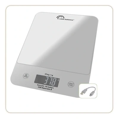 Afbeelding van LITTLE BALANCE 8708 Happy Genius 10 Silver, keukenweegschaal zonder batterij, oplaadbaar, USB, herbruikbaar, kg, zilver