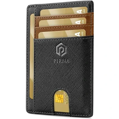 Afbeelding van Slanke en kleine creditcardhouder, portemonnee voor mannen vrouwen, met geldvak geschenkdoos, RFID creditcardhouder mannen, Zwart/Bruin