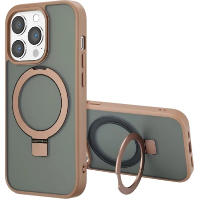 Afbeelding van Accezz Hoesje Geschikt voor iPhone 14 Pro Ring Stand Backcover MagSafe bruin