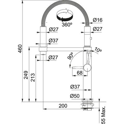 Afbeelding van Franke Pescara Semi Pro 360 Keukenkraan flexibele uitloop Black 115.0545.136