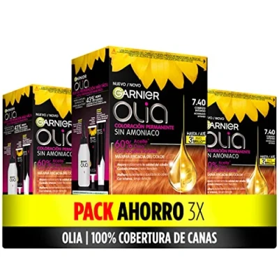 Afbeelding van Garnier Olia 3 stuks permanente kleuring zonder ammoniak voor een aangename geur met bloemenoliën van natuurlijke oorsprong 7,40 Bold intens koper