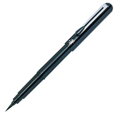 Afbeelding van Pentel GFKPN Pocket Penseelstift, pigmentinkt, voor kalligrafie, schetsen, tekeningen, zwart + 4 cartridges