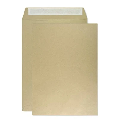 Afbeelding van 250 enveloppen DIN B4, bruin, x 353 mm, met rechte klep, zelfklevend, zonder venster, 100 g, in groot formaat commercieel voor brieven