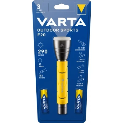 Afbeelding van Varta LED zaklamp Outdoor Sports, F20 235lm, incl. 2x alkaline AA batterijen, retail blister
