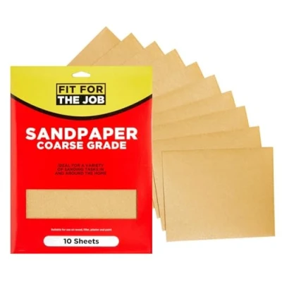 Image de Fit For The Job 10 grandes feuilles papier de verre à gros grains A4 pour poncer le bois, les meubles, métal, plâtre la rénovation maison, décoration et plus, 230mm x 280mm