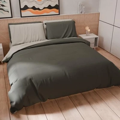 Afbeelding van PETTI Artigiani Italiani Tweepersoonsdekbedovertrek, dekbedovertrek en kussenslopen van microvezel, tweekleurig, donkergrijs/lichtgrijs, 100% Made in Italy