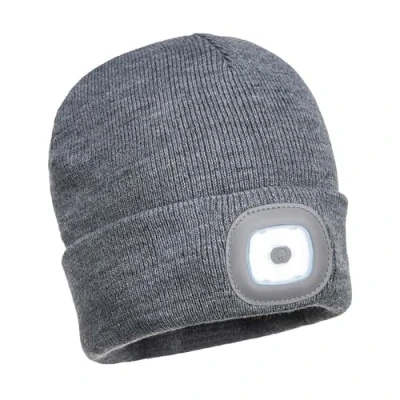 Afbeelding van Portwest B029 oplaadbare LED beanie muts kleur Grijs