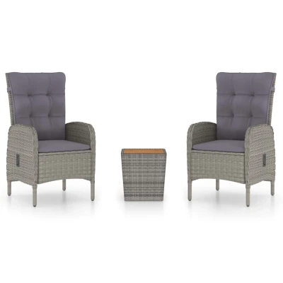 Afbeelding van 3 delige Bistroset poly rattan en acaciahout grijs