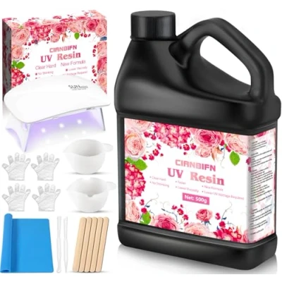 Afbeelding van CIANBIFN Resine UV 500g Kit,Resine pour Bijoux,Resine Transparente,Rapide Durcie Résine époxy Débutants Fabrication avec Lampe