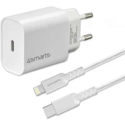 Afbeelding van 4smarts VoltPlug 20W USB C Adapter met Lightning Kabel 1.5 Meter Wit
