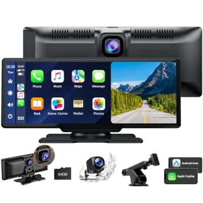 Afbeelding van Volam 9,26 inch Carplay display met 2,5 K frontcamera, 1080p achteruitrijcamera, draadloze A pple Android Auto, Mirror Link, navigatie, G00gle, Siri, FM, AUX, opname in