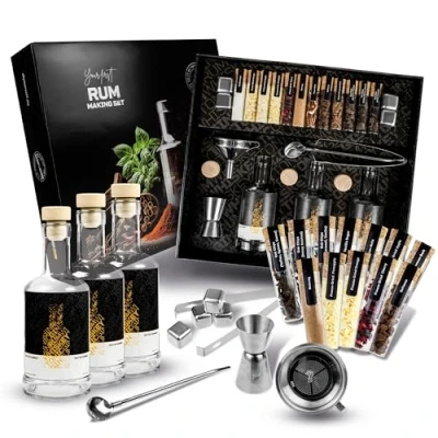 Afbeelding van DIBYS Gerangschikte rumbereidingsset set met 12 natuurlijke specerijen en accessoires Cadeau voor mannen vrouwen DIY rum proefset 4 recepten Doe het zelf