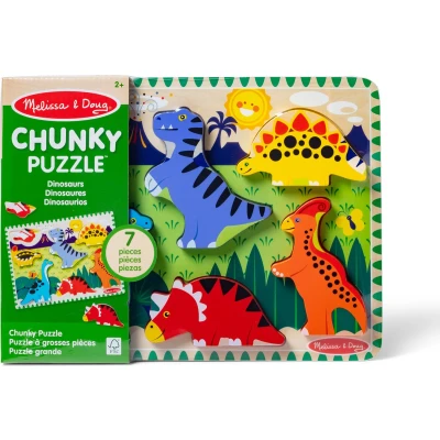 Afbeelding van Melissa &amp; Doug Extra dikke houten dino puzzel (7 stukjes)