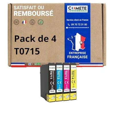 Afbeelding van COMETE, Frans merk T0715 set van 4 inktpatronen compatibel met Epson cheetah (T0711 T0712 T0713 T0714) voor Stylus D120 D78 D92 DX4000 (1 zwart 1 cyaan magenta x geel)