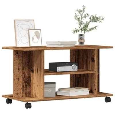 Afbeelding van vidaXL Tv meubel met wieltjes 80x40x45 cm bewerkt hout oud houtkleurig