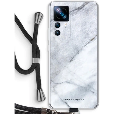 Afbeelding van Case Company® hoesje met Koord geschikt voor Xiaomi 12T Witte marmer Telefoonhoesje Zwart Bescherming aan alle Kanten en Over de Schermrand
