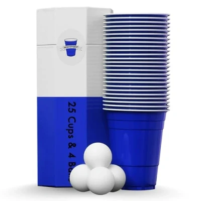 Afbeelding van RedCupShop 25 stuks bierpong bekers met 4 ballen, herbruikbare feestbekers (blauw)