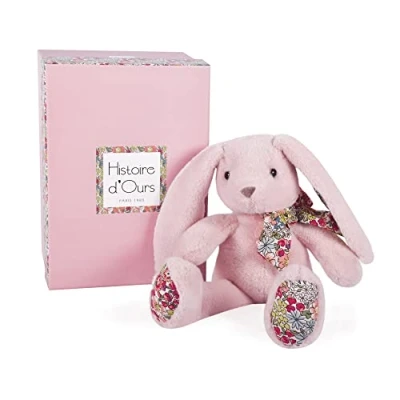 Afbeelding van Histoire d&#039;Ours Pluche konijn knuffelvrienden geschenkdoos zachtroze 25 cm cadeau idee voor geboorte en verjaardag meisje jongen HO3121