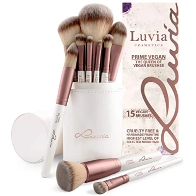 Image de Luvia Cosmetics Set de pinceaux maquillage avec porte et pochette en satin pour Prime Vegan