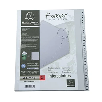 Image de Intercalaires Exacompta Numériques 1 31 polypropylène pour Pochettes Perforées