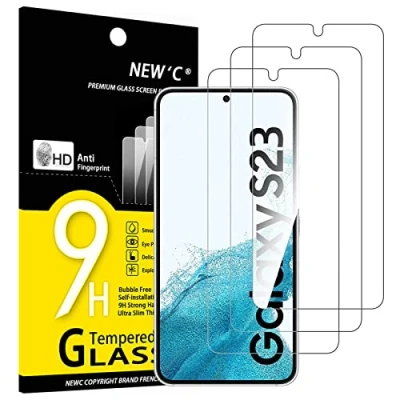 Afbeelding van NEW&#039;C 3 Pack, getemperd glas voor Samsung Galaxy S23, effectieve krasbestendige beschermfolie ultrabestendig (0,26 mm HD Ultra transparant) hardheid 9H