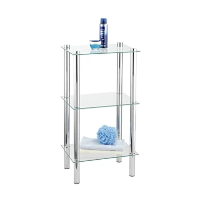 Image de Étagère de salle bain yago carrée, 3 étages chrome/transparent
