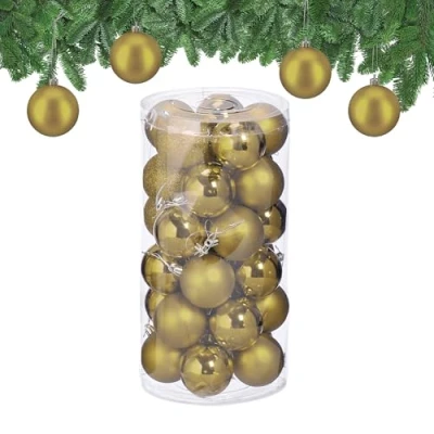 Afbeelding van kerstballen set van 30 plastic Ø 6 cm onbreekbaar goud