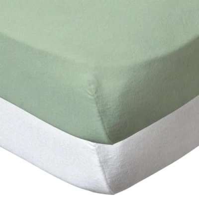Image de Lot de 2 draps housse blanc / vert 70 x 140 cm babycalin