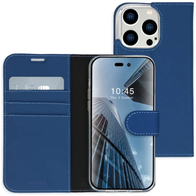 Afbeelding van Accezz Hoesje Geschikt voor iPhone 14 Pro Max Met Pasjeshouder Wallet Softcase Bookcase Donkerblauw