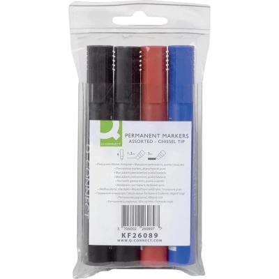 Afbeelding van Q connect Permanente Marker, 2 5 Mm, Schuine Punt, Geassorteerde Kleuren, Etui Van 4 Stuks Permanent Marker