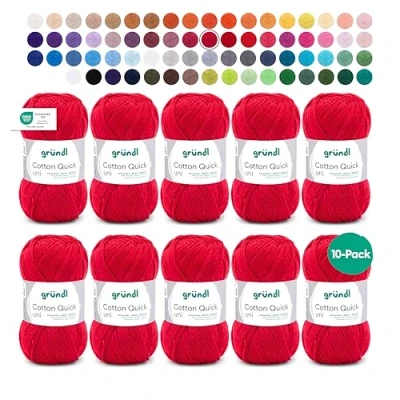 Afbeelding van Gründl Cotton Quick Uni 10 bollen wol, robuust en duurzaam, 100% katoen, onderhoudsvriendelijk, 50 g/125 m, naalddikte 3 4, rood