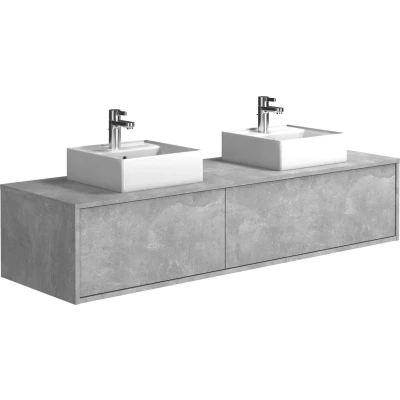 Afbeelding van Vente unique Hangend betongrijs badkamermeubel met dubbele wastafel 150 cm ISAURE II L x H 32 D 47