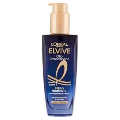 Afbeelding van L&#039;Oréal Paris Elvive Buitengewone olie, voor droog haar, intensieve voeding in één nacht, met kostbare cameliaolie, midnight serum, 100 ml