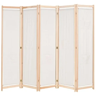 Image de vidaXL Cloison de séparation 5 panneaux Crème 200 x 170 4 cm Tissu 247106