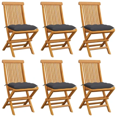 Afbeelding van Tuinstoelen 6 st met antracietkleurige kussens massief teakhoutt