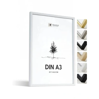Afbeelding van Heimlich® Unieke set (1 stuk) hoogwaardige fotolijst DIN A3 van wit hout, witte 29,7 x 42 cm (11,7 16,5 inch) met onbreekbaar acrylglas, perfect voor decoratie